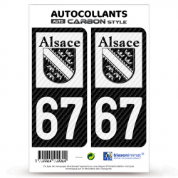2 Stickers plaque immatriculation Auto 67 Alsace - LT bi-ton Carbone-Style