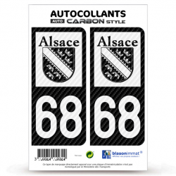 2 Stickers plaque immatriculation Auto 68 Alsace - LT bi-ton Carbone-Style