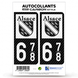 2 Stickers plaque immatriculation Auto 678 Alsace - LT bi-ton Carbone-Style