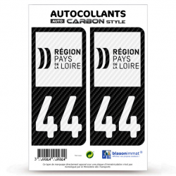 2 Stickers plaque immatriculation Auto 44 Pays de la Loire - LT II bi-ton Carbone-Style