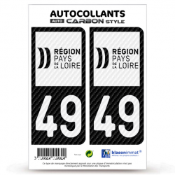 2 Stickers plaque immatriculation Auto 49 Pays de la Loire - LT II bi-ton Carbone-Style