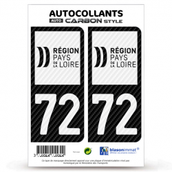 2 Stickers plaque immatriculation Auto 72 Pays de la Loire - LT II bi-ton Carbone-Style