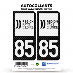 2 Stickers plaque immatriculation Auto 85 Pays de la Loire - LT II bi-ton Carbone-Style