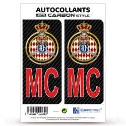 2 Stickers plaque immatriculation Auto Automobile MC-Rouge Club de Monaco - Carbone-Style