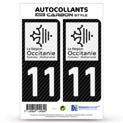 2 Stickers plaque immatriculation Auto 11 Occitanie - LT bi-ton Carbone-Style