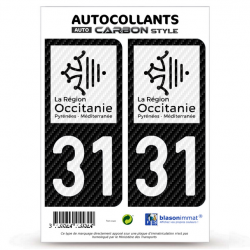 2 Stickers plaque immatriculation Auto 31 Occitanie - LT bi-ton Carbone-Style
