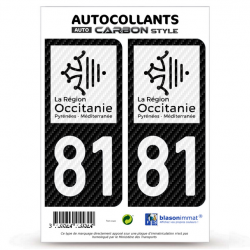 2 Stickers plaque immatriculation Auto 81 Occitanie - LT bi-ton Carbone-Style