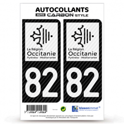 2 Stickers plaque immatriculation Auto 82 Occitanie - LT bi-ton Carbone-Style