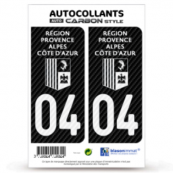 2 Stickers plaque immatriculation Auto 04 Région Sud - White Carbone-Style