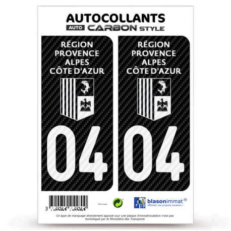 2 Stickers plaque immatriculation Auto 04 Région Sud - White Carbone-Style