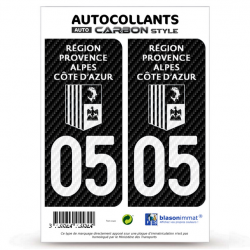 2 Stickers plaque immatriculation Auto 05 Région Sud - White Carbone-Style