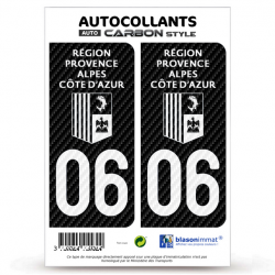 2 Stickers plaque immatriculation Auto 06 Région Sud - White Carbone-Style