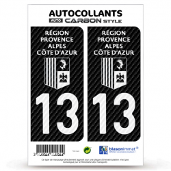 2 Stickers plaque immatriculation Auto 13 Région Sud - White Carbone-Style