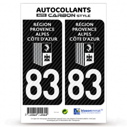 2 Stickers plaque immatriculation Auto 83 Région Sud - White Carbone-Style