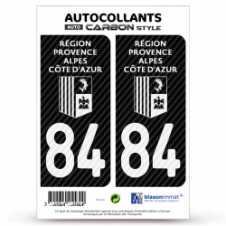 2 Stickers plaque immatriculation Auto 84 Région Sud - White Carbone-Style