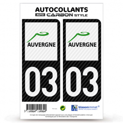 2 Stickers plaque immatriculation Auto 03 Auvergne - LT Carbone-Style