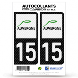 2 Stickers plaque immatriculation Auto 15 Auvergne - LT Carbone-Style