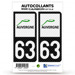 2 Stickers plaque immatriculation Auto 63 Auvergne - LT Carbone-Style