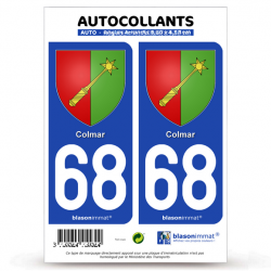 2 Autocollants plaque immatriculation Auto 68 Colmar - Armoiries