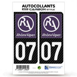2 Stickers plaque immatriculation Auto 07 Rhône-Alpes - LT II Carbone-Style
