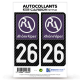 2 Stickers plaque immatriculation Auto 26 Rhône-Alpes - LT II Carbone-Style