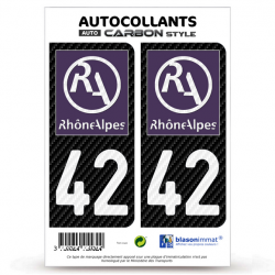2 Stickers plaque immatriculation Auto 42 Rhône-Alpes - LT II Carbone-Style