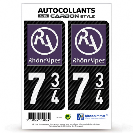 2 Stickers plaque immatriculation Auto 734 Rhône-Alpes - LT II Carbone-Style