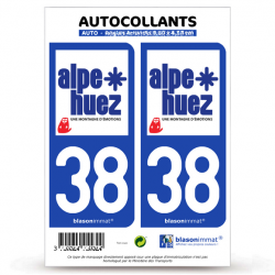 2 Autocollants plaque immatriculation Auto 38 Alpe d'Huez - Commune