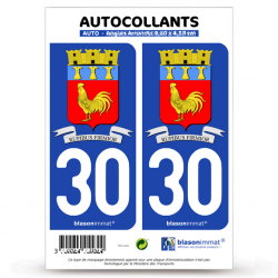 2 Autocollants plaque immatriculation Auto 30 Gallargues-le-Montueux - Armoiries