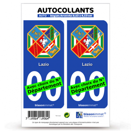 2 Autocollants plaque immatriculation Auto : Latium Région - Armoiries
