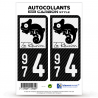 2 Stickers plaque immatriculation Auto 974 Réunion - Margouillat Carbone-Style