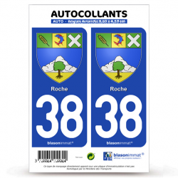 2 Autocollants plaque immatriculation Auto 38 Roche - Armoiries