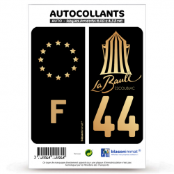 Duo d'autocollants plaque immatriculation 44 La Baule - Ville en Or et F