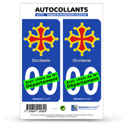 2 Autocollants plaque immatriculation Auto Occitanie - Croix II