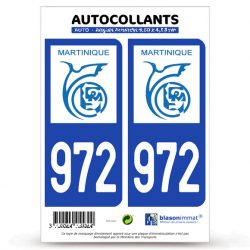 2 Autocollants plaque immatriculation Auto 972-H Martinique - LogoType