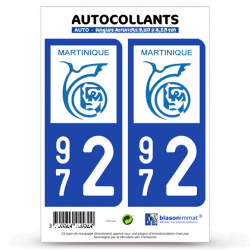 2 Autocollants plaque immatriculation Auto 972 Martinique - LogoType