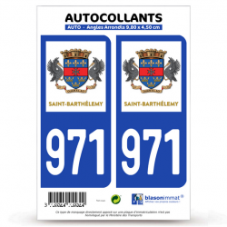 2 Autocollants plaque immatriculation Auto 971-H Saint-Barthélemy - Collectivité