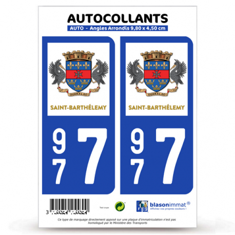 2 Autocollants plaque immatriculation Auto 977 Saint-Barthélemy - Collectivité