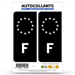 2 Autocollants immatriculation Auto F France - Identifiant Européen - Fond Noir