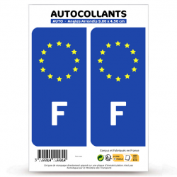 2 Autocollants plaque immatriculation Auto F France - Identifiant Européen