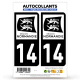 2 Autocollants plaque immatriculation Auto 14 Calvados - Normandie Bi-ton
