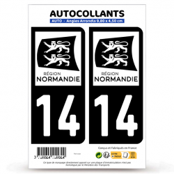 2 Autocollants plaque immatriculation Auto 14 Calvados - Normandie Bi-ton