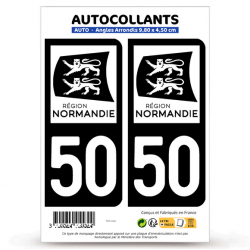 2 Autocollants plaque immatriculation Auto 50 Manche - Normandie Bi-ton
