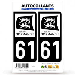 2 Autocollants plaque immatriculation Auto 61 Orne - Normandie Bi-ton