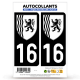 2 Autocollants plaque immatriculation Auto 16 Nouvelle-Aquitaine - LogoType N&B