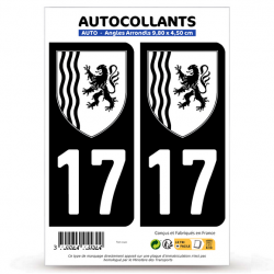 2 Autocollants plaque immatriculation Auto 17 Charente-Maritime - Nouvelle-Aquitaine Bi-ton