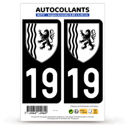 2 Autocollants plaque immatriculation Auto 19 Corrèze - Nouvelle-Aquitaine Bi-ton