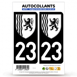 2 Autocollants plaque immatriculation Auto 23 Creuse - Nouvelle-Aquitaine Bi-ton