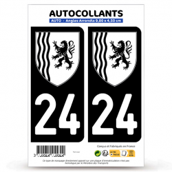 2 Autocollants plaque immatriculation Auto 24 Dordogne - Nouvelle-Aquitaine Bi-ton