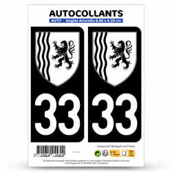 2 Autocollants plaque immatriculation Auto 33 Gironde - Nouvelle-Aquitaine Bi-ton